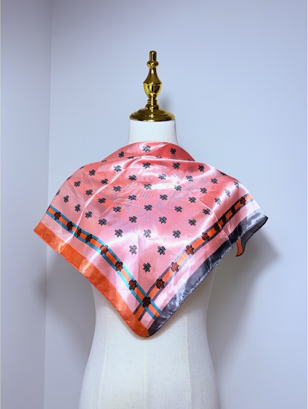 Women's Square Scarf Pink Geometric Print Logo Border Multicolor